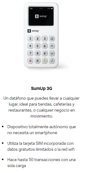 Características Datáfono SumUp 3G